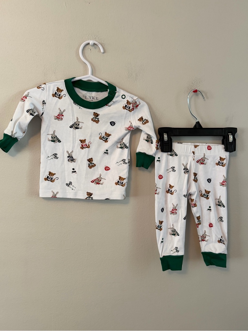Lake Green-Trim Bear Print Kids Pajama Set